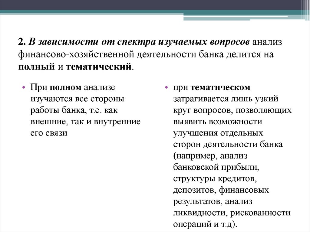 Анализирующие вопросы. Анализ видов деятельности банка. Виды анализа банковской деятельности. Анализ вопросов все виды. По полноте и содержанию изучаемых вопросов выделяют анализ:.