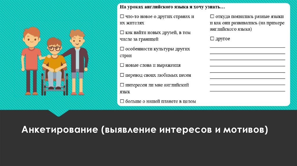 Анкетирование (выявление интересов и мотивов)