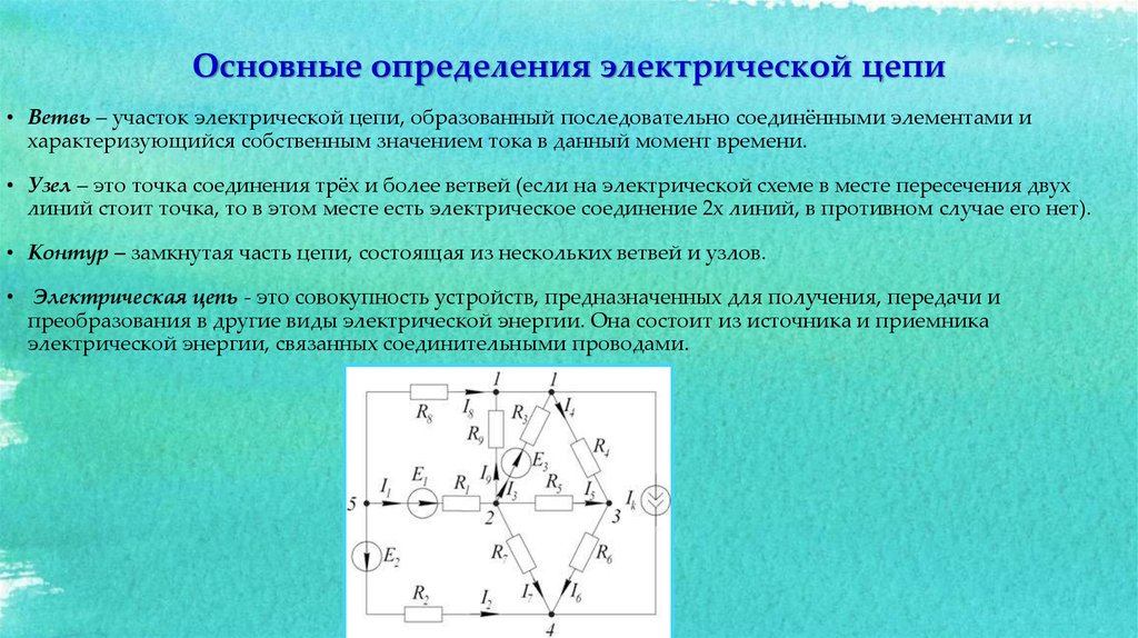 Цепь образована. Основные определения электрической цепи. Ветвь участок цепи. Электрические цепи в разных средах. Исследуется Эл цепь.