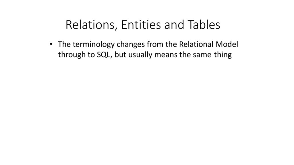 Relations, Entities and Tables