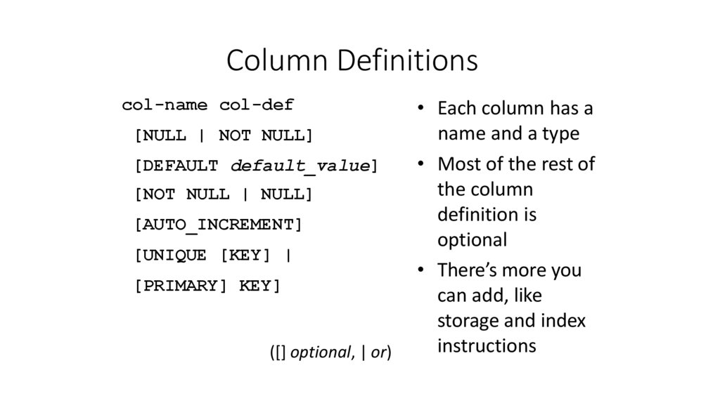 Column Definitions