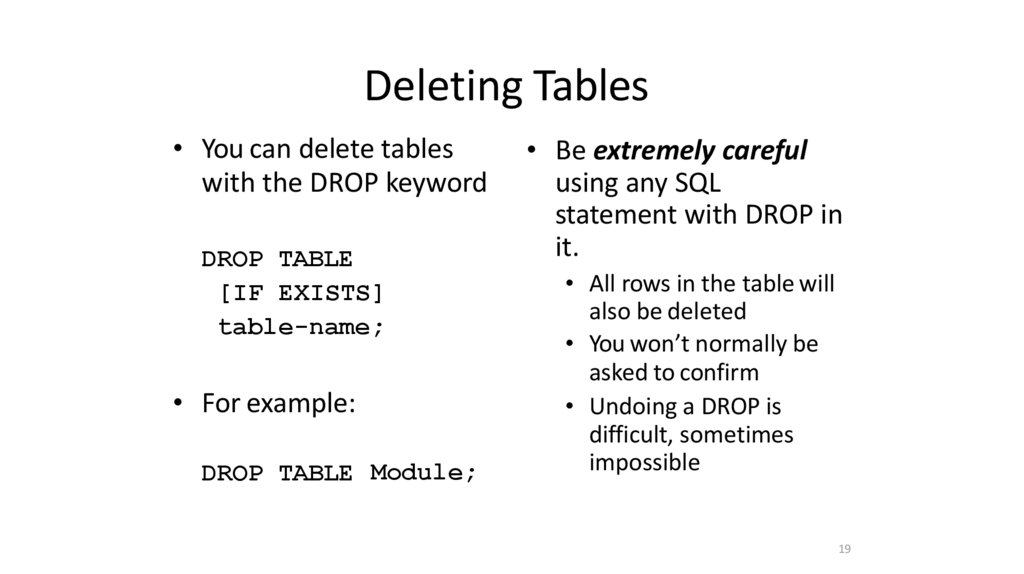 Deleting Tables
