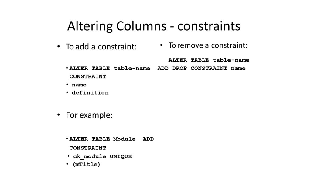Altering Columns - constraints