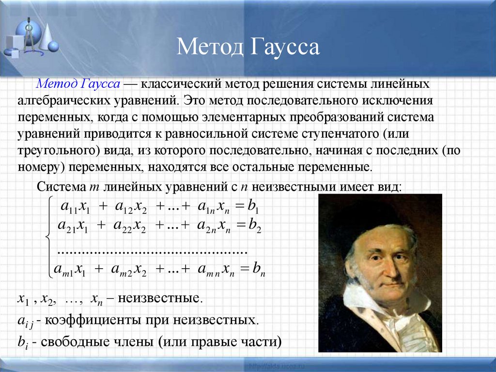 Метод гаусса презентация