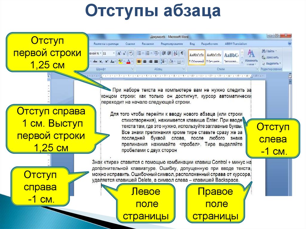 Форматирование символов абзацев страниц в word