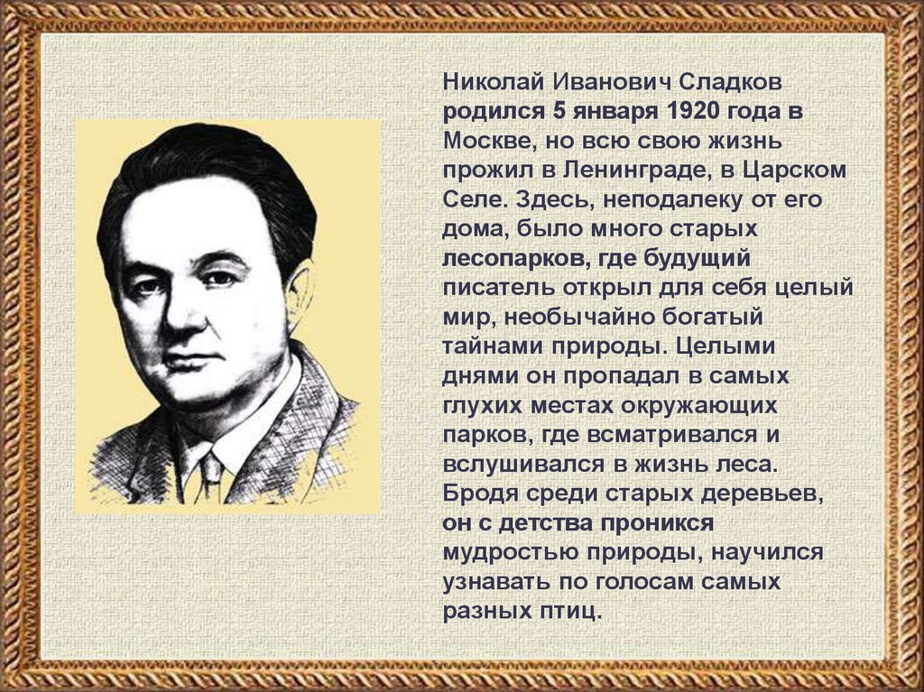 Сладков где сейчас. Портрет Николая Сладкова писателя.