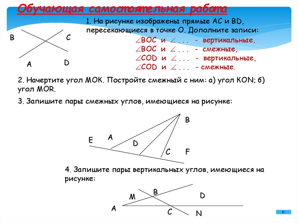 Вертикальные углы изображены на рисунке