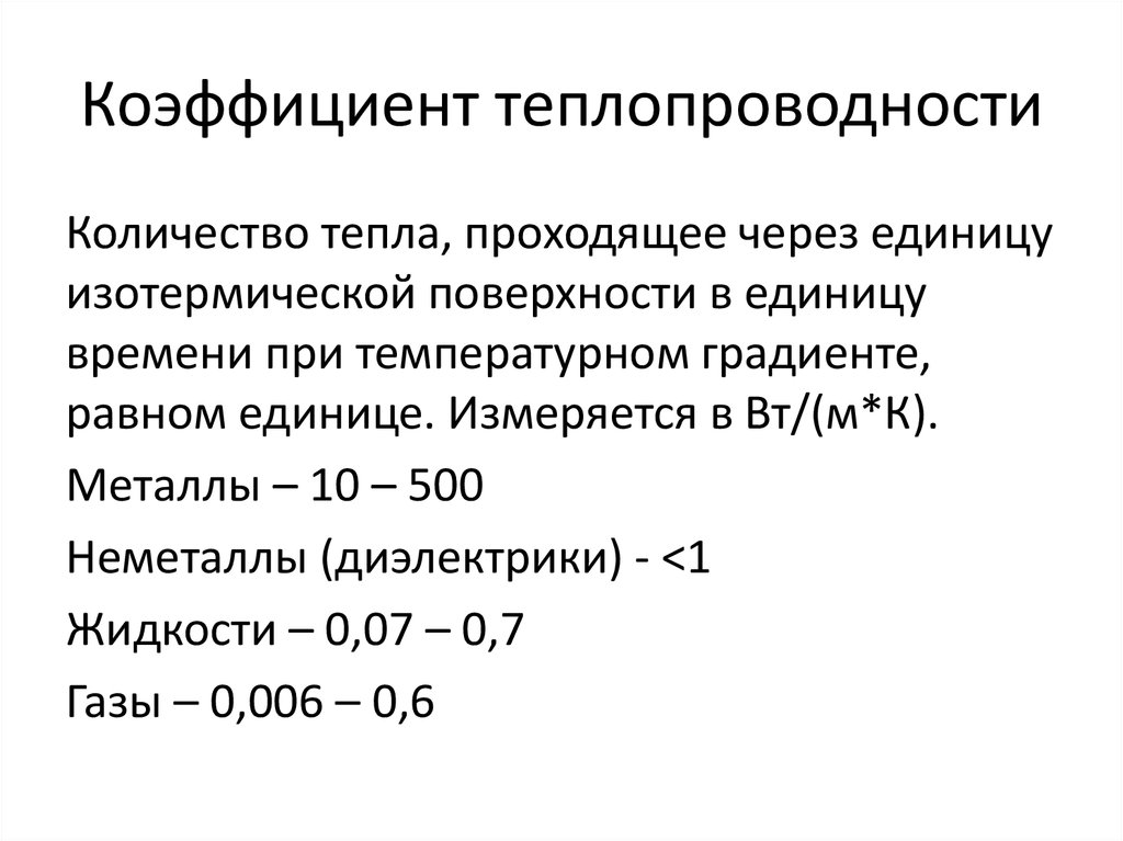 Коэффициент теплопроводности единица измерения