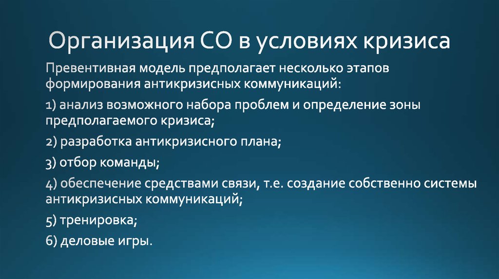 Стандартная схема описания кризиса предполагает все кроме тест