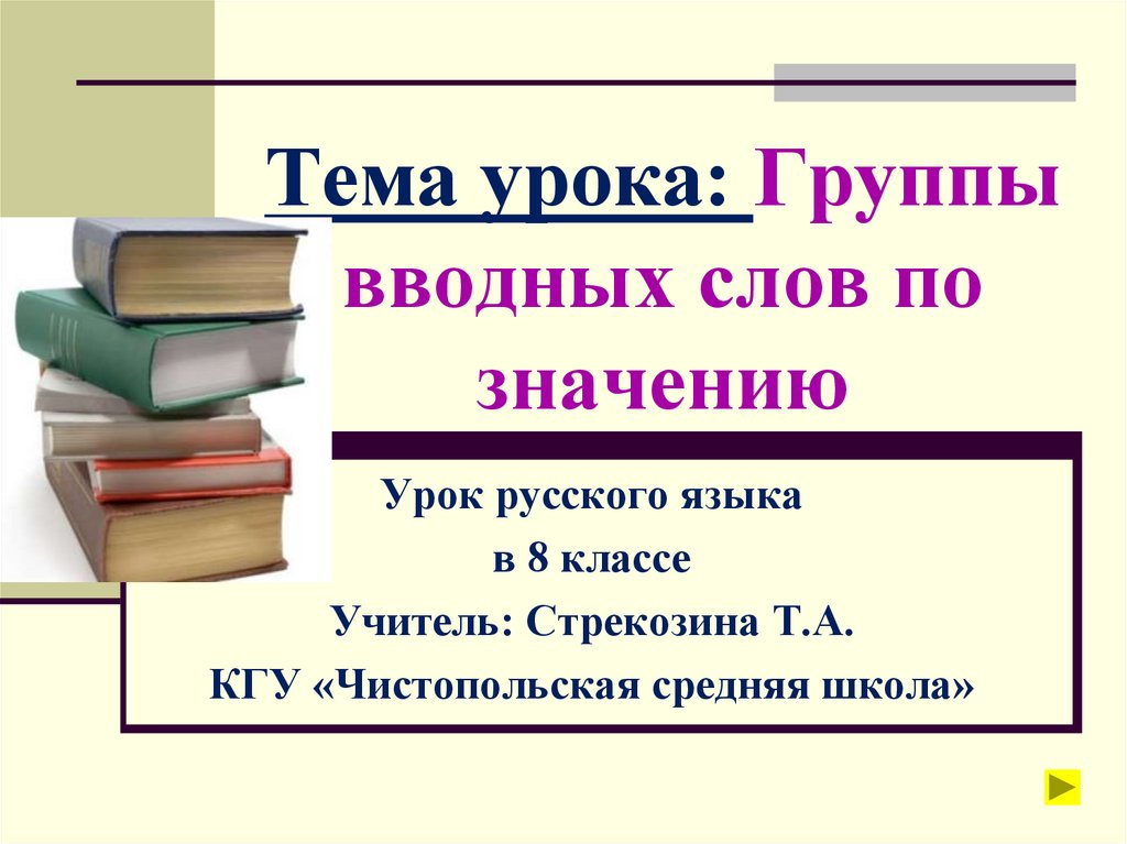 Урок вводные слова и предложения 8 класс