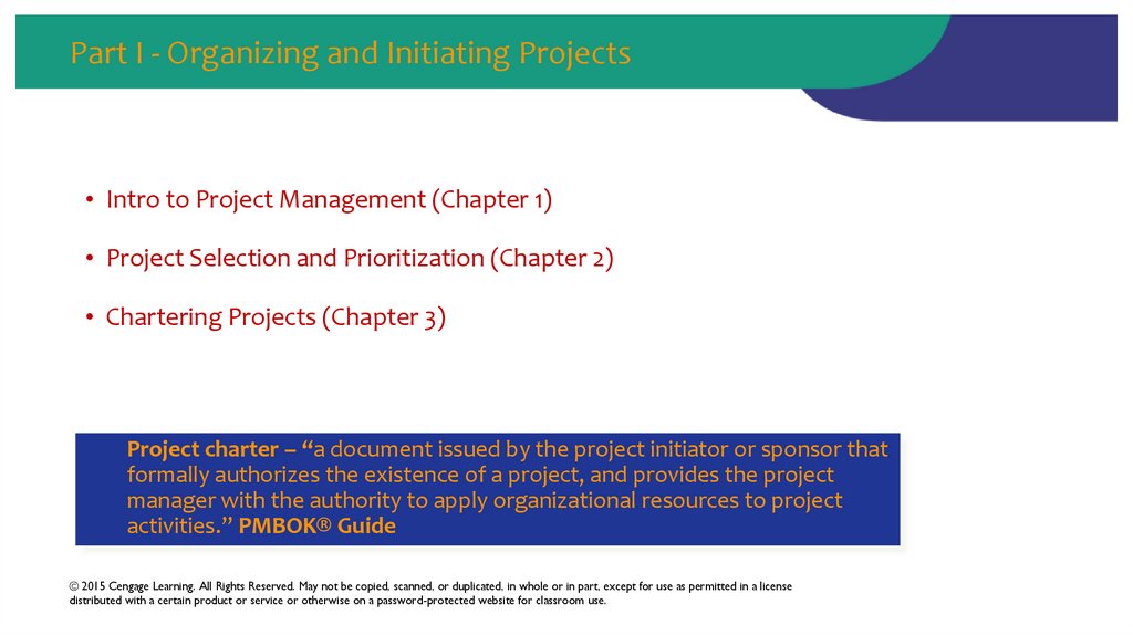 Part I - Organizing and Initiating Projects
