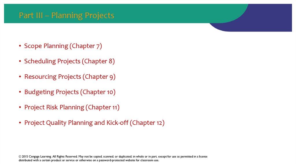 Part III – Planning Projects