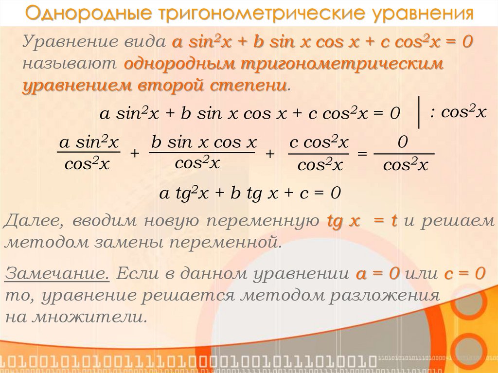 Однородные тригонометрические уравнения презентация