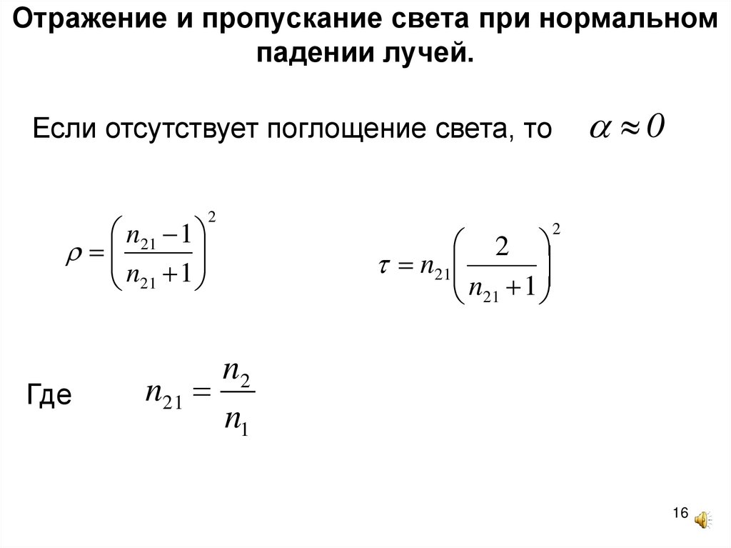 При нормальном падении света