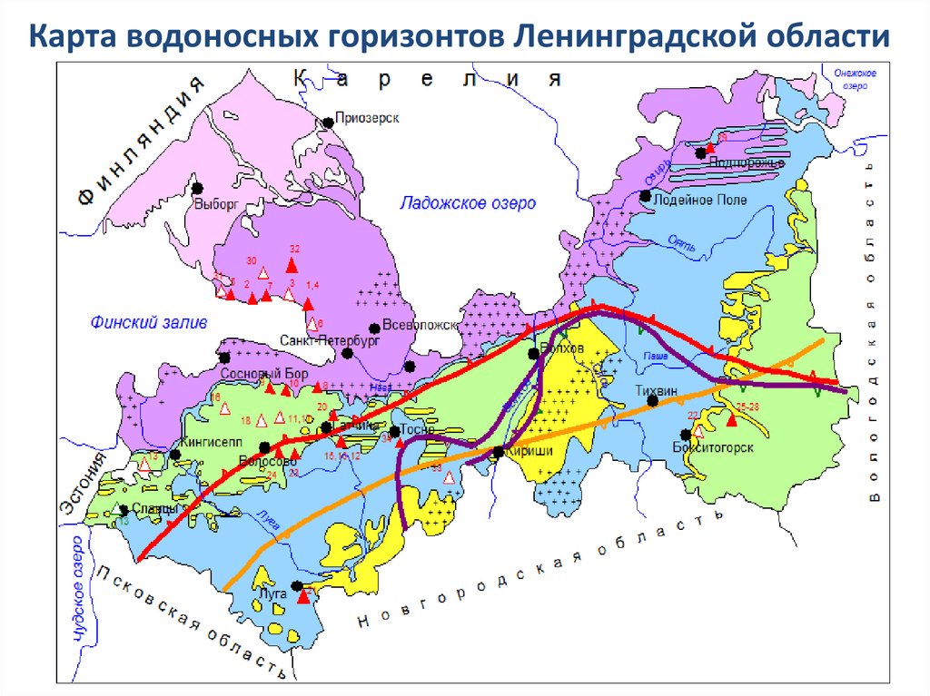 Карта водоносных горизонтов Ленинградской области