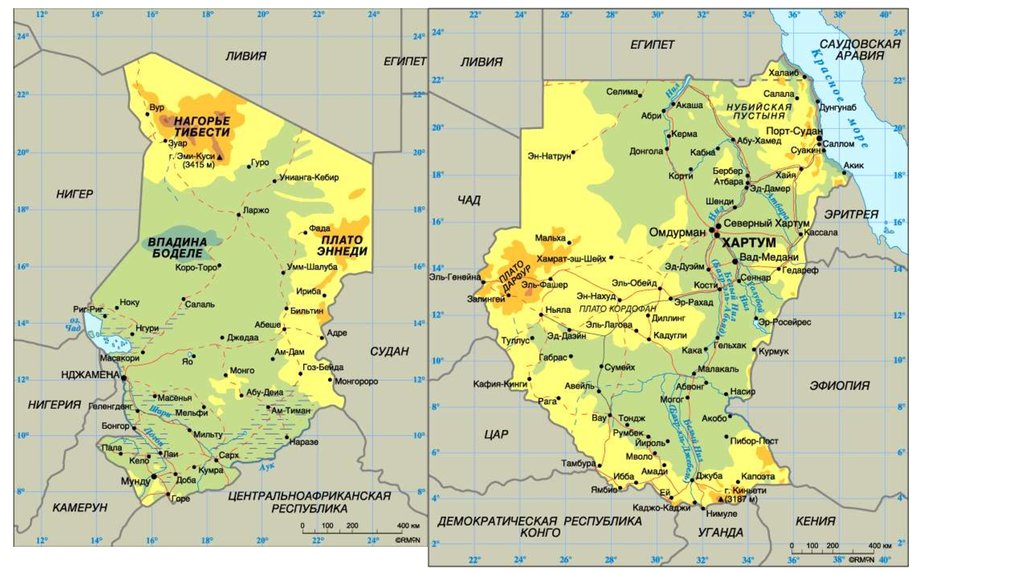 Карта судана и египта