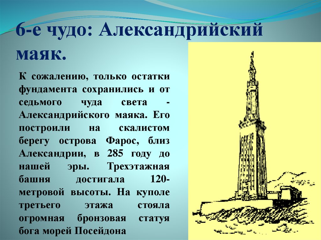 6-е чудо: Александрийский маяк.