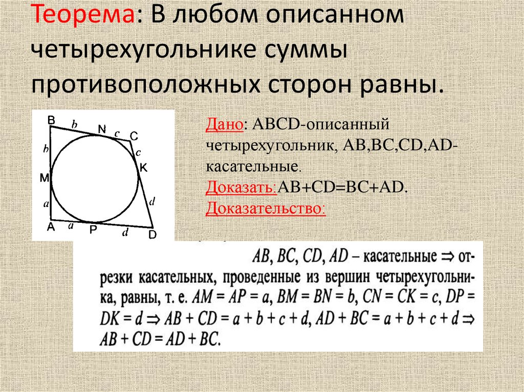 Свойство описанного четырехугольника 8 класс презентация атанасян