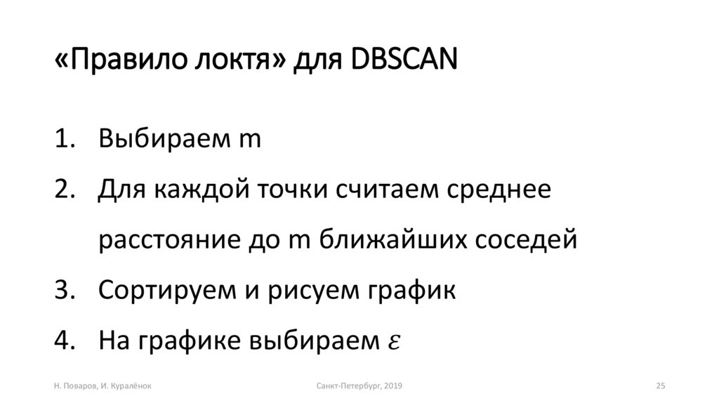 «Правило локтя» для DBSCAN
