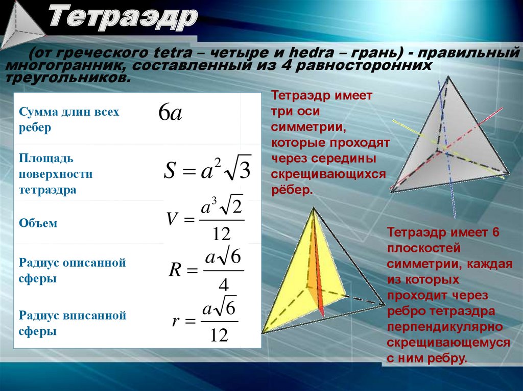Формулы пирамиды геометрия 10 класс. Тетраэдр. Правильный тетраэдр. Тетрайдер. Правильный тетраэдр свойства.