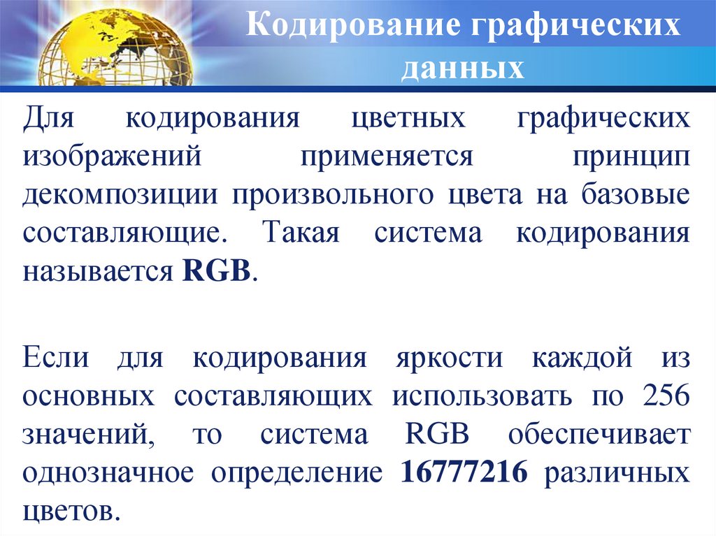 Системы кодирования данных. Кодирование графических данных. Система РГБ служит для кодирования. Носителем графической информации не может являться.