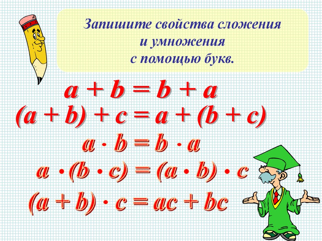 Свойства сложения с помощью букв. Свойства сложения и умножения. Свойства сложения и свойства умножения. Умножение буквенных выражений. Формулы сложения и умножения.