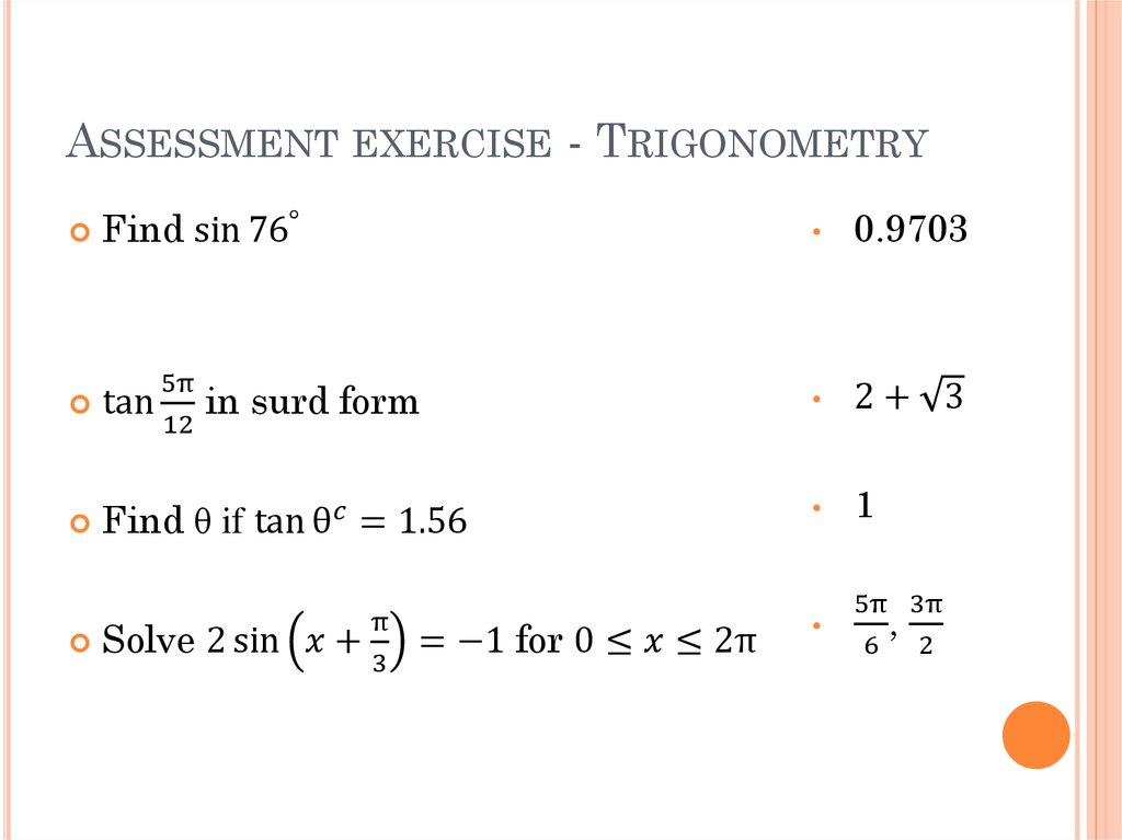 Assessment exercise - Trigonometry