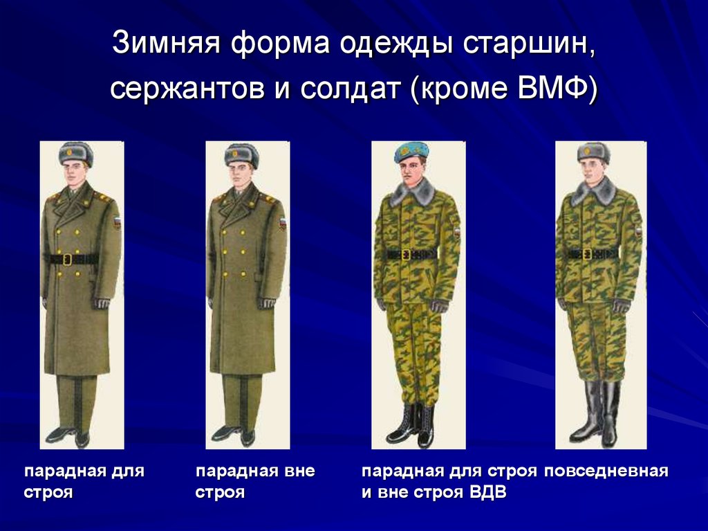 Зимняя форма одежды старшин, сержантов и солдат (кроме ВМФ)