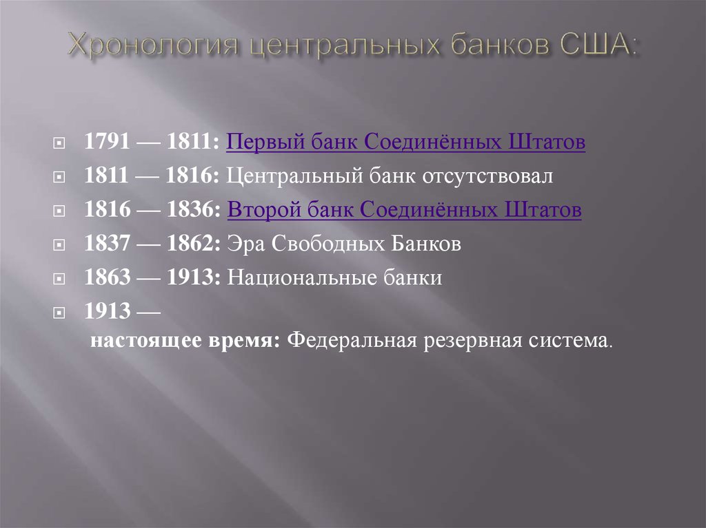 Хронология центральных банков США: