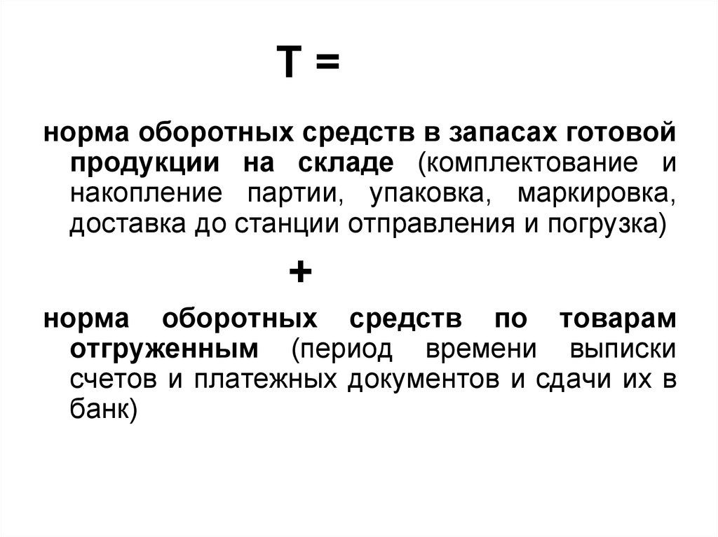 Норматив оборотных средств на готовую продукцию