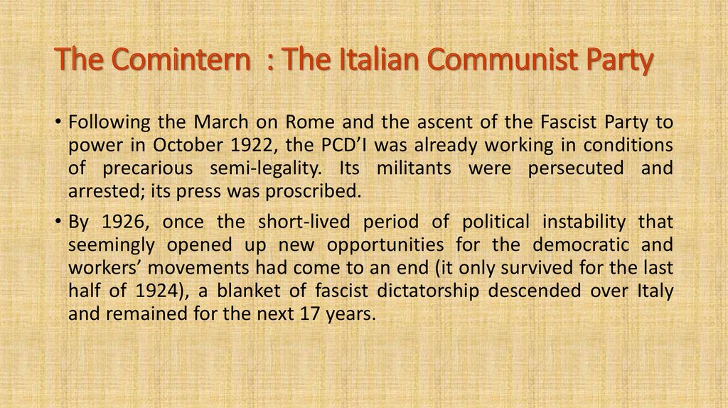 The Comintern : The Italian Communist Party