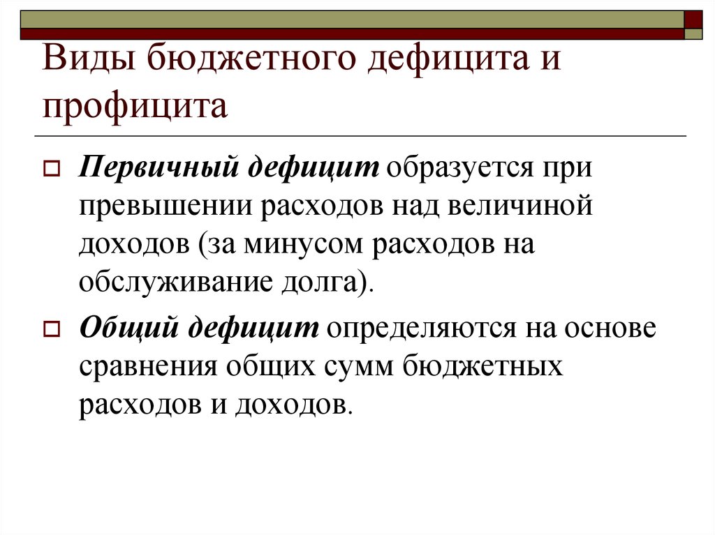 Понятие дефицита и профицита. Проблемы бюджетного дефицита и профицита. Дефицит профицит сбалансированный бюджет. Первичный дефицит бюджета.