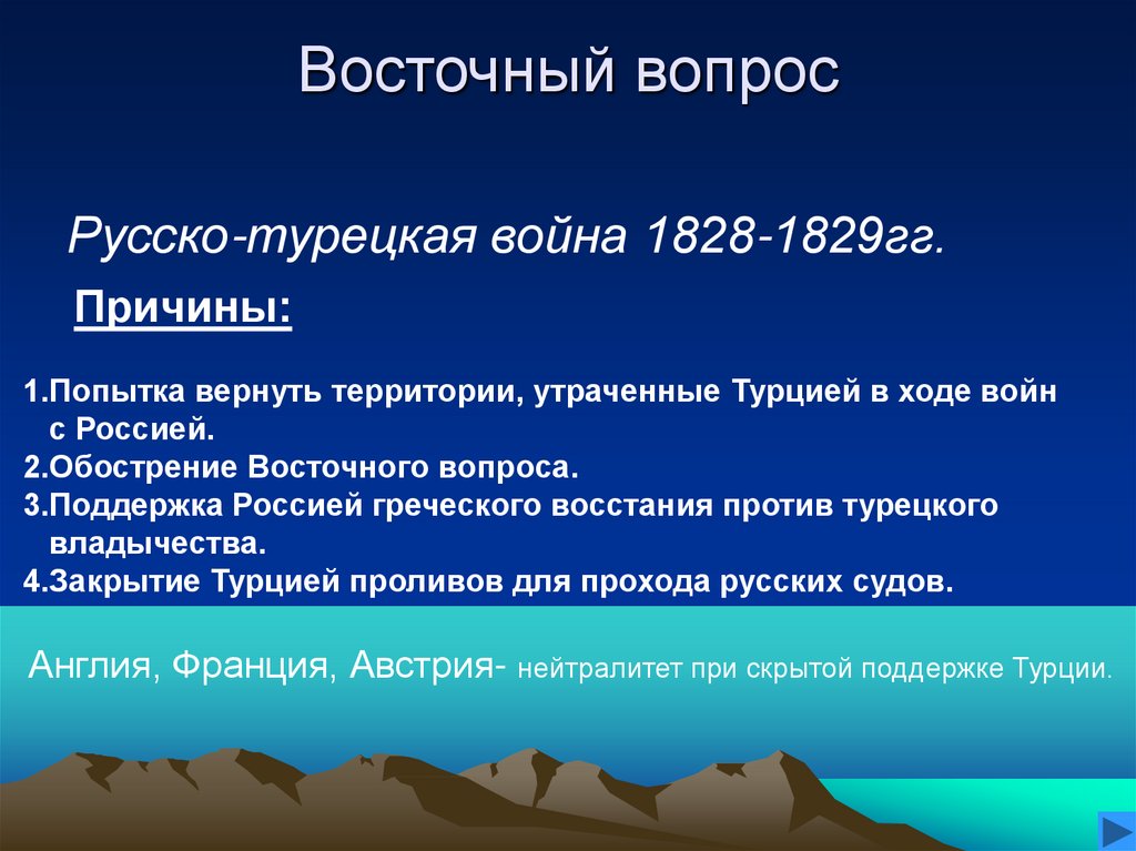 Основное содержание восточного вопроса для россии схема