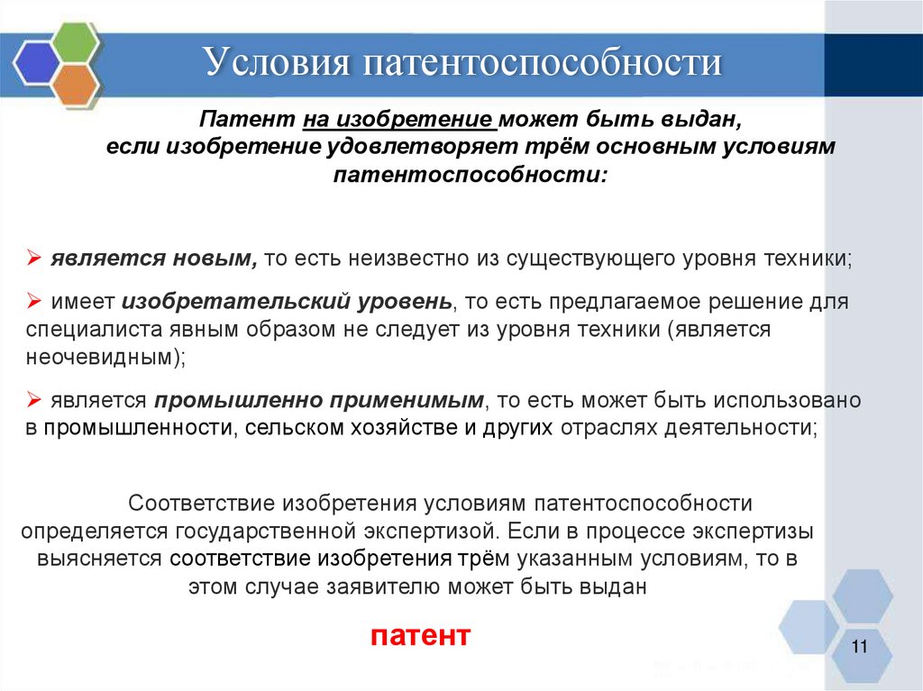 Понятие и условия патентоспособности изобретения полезной модели промышленного образца