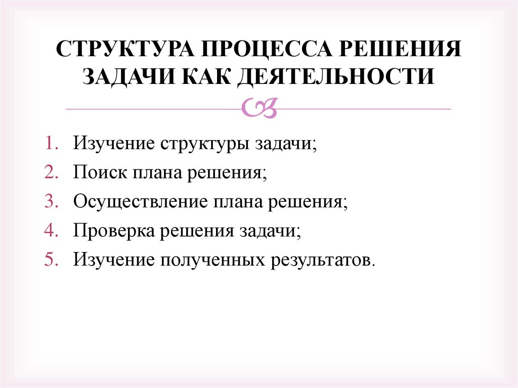 Процесс решения задач. Структура процесса решения задач по математике.