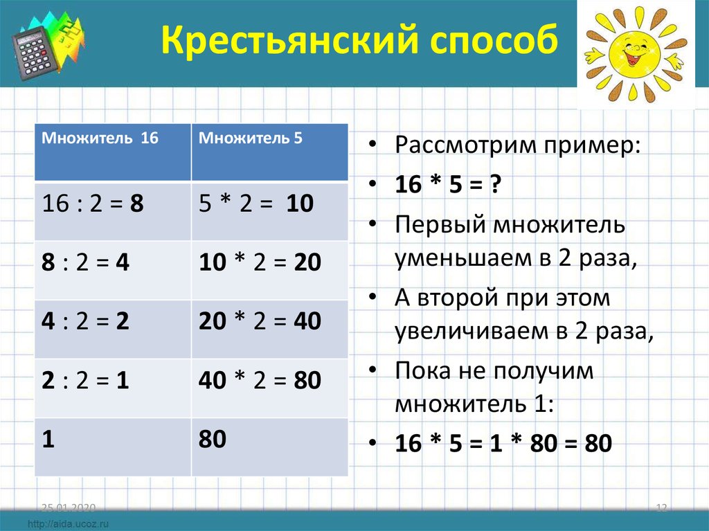 Крестьянский способ умножения