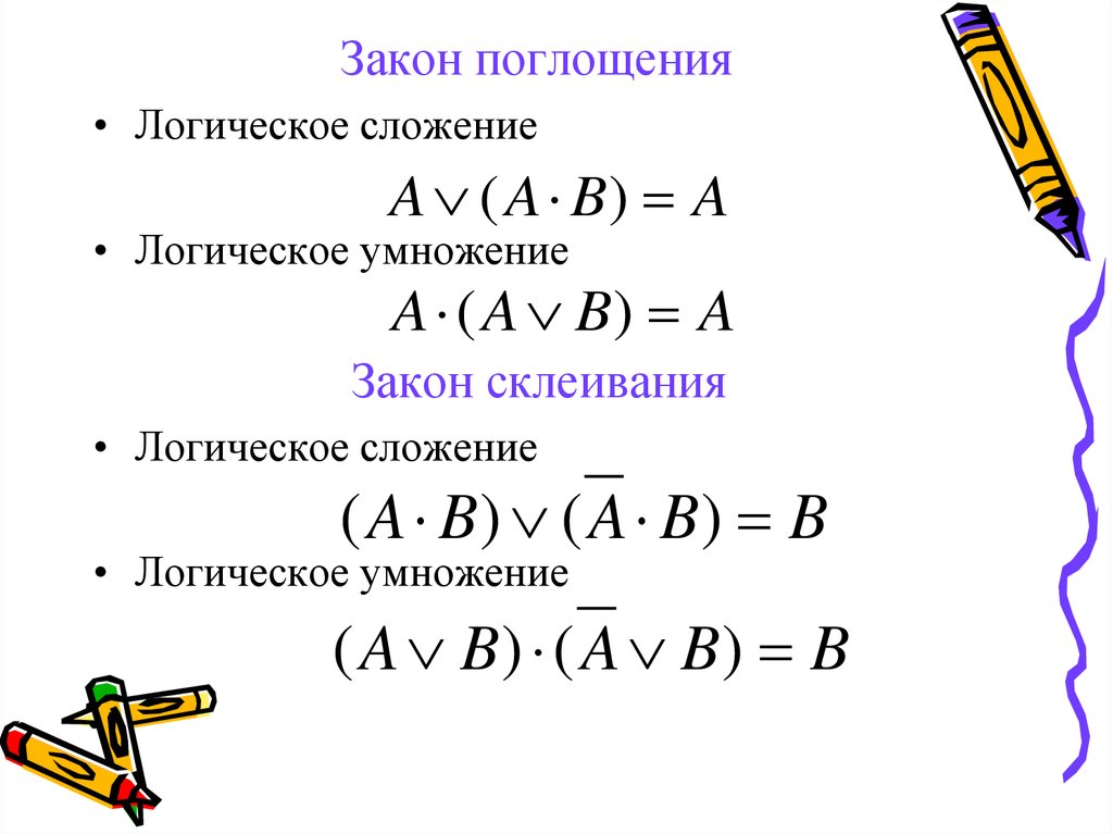 Логические законы. Закон поглощения алгебры логики. Поглощение Алгебра логики. Правило поглощения Алгебра логики. Законы логики поглощение.