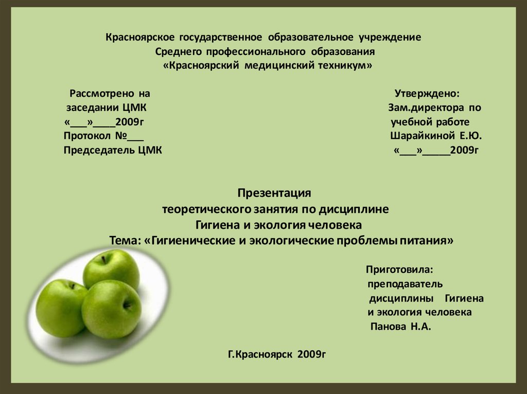 Экологические проблемы питания презентация