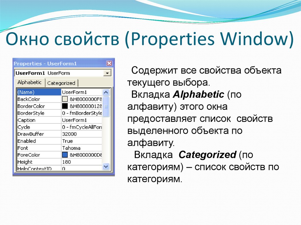 Oкно свойств (Properties Window)