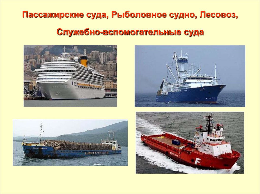 Пассажирские суда, Рыболовное судно, Лесовоз, Служебно-вспомогательные суда