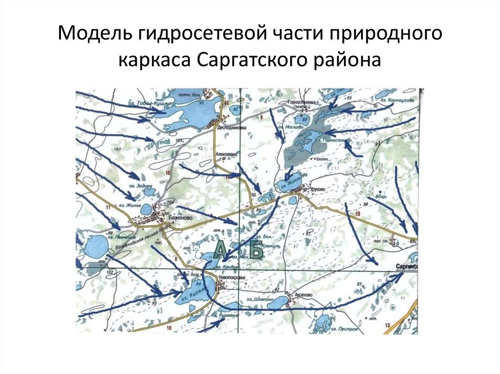 Модель гидросетевой части природного каркаса Саргатского района