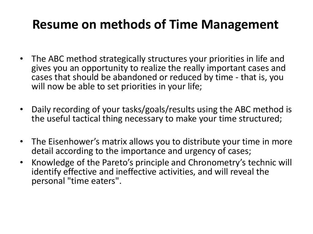 Resume on methods of Time Management