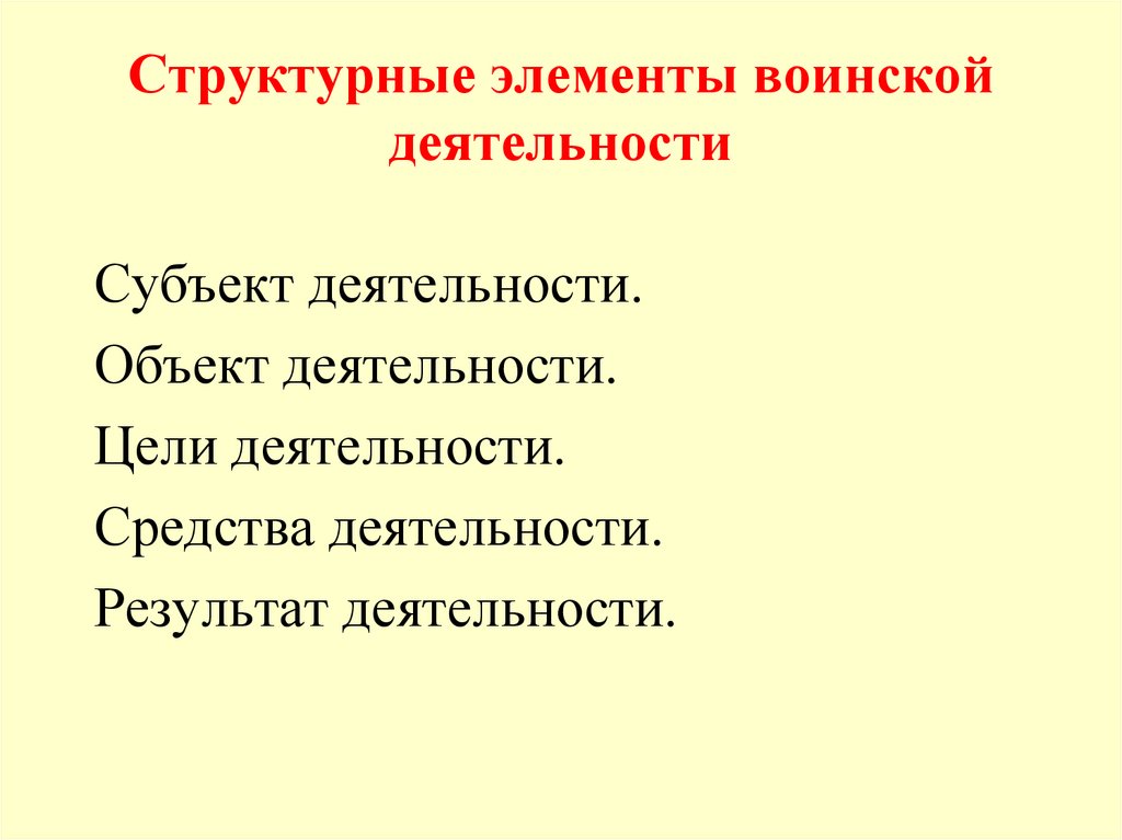 Структурные элементы воинской деятельности