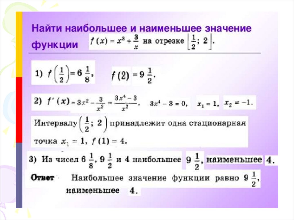 Презентация применение производной для отыскания наибольших и наименьших значений величин