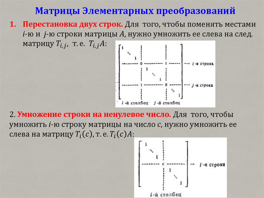 Матрицы Элементарных преобразований