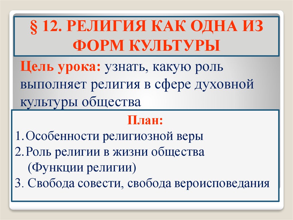 Роль религии в современном обществе план