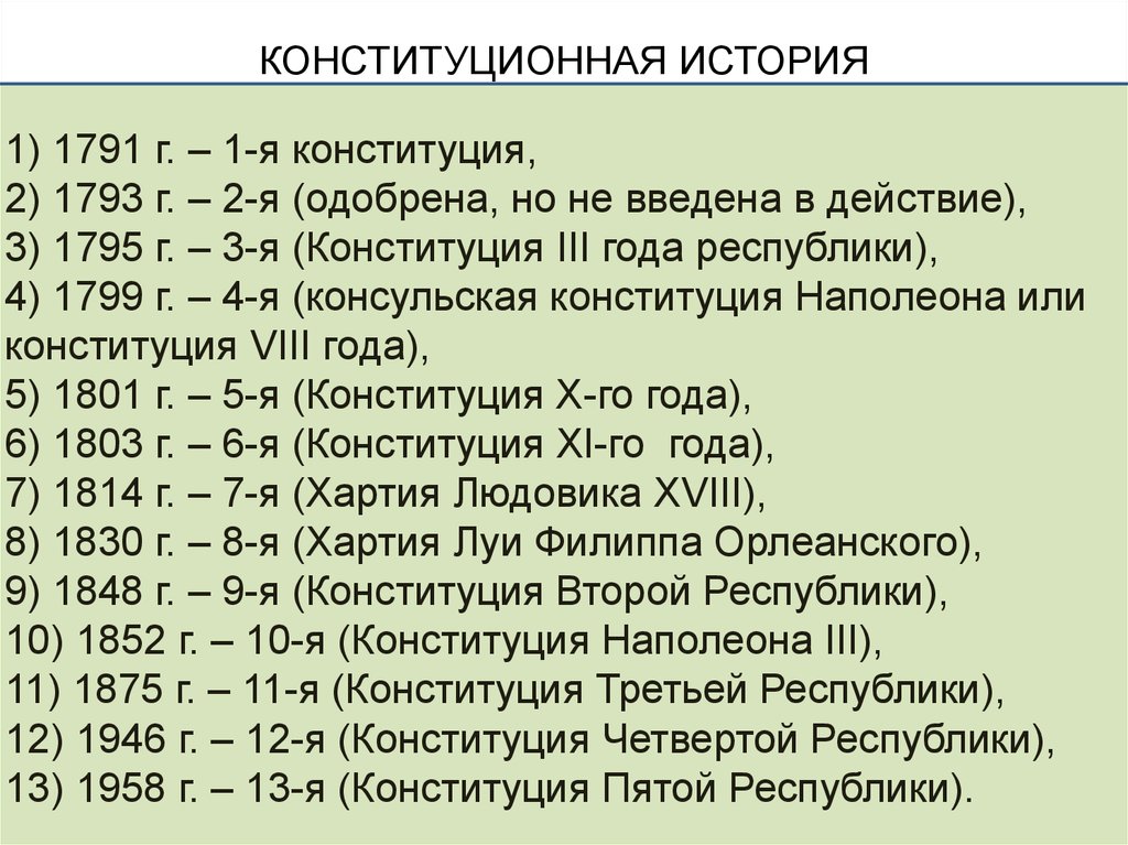 Хронология франции. Конституции Франции 1791 1793 1795. Конституции Франции список. Конституции Франции таблица. Конституция Франции 1791 таблица.