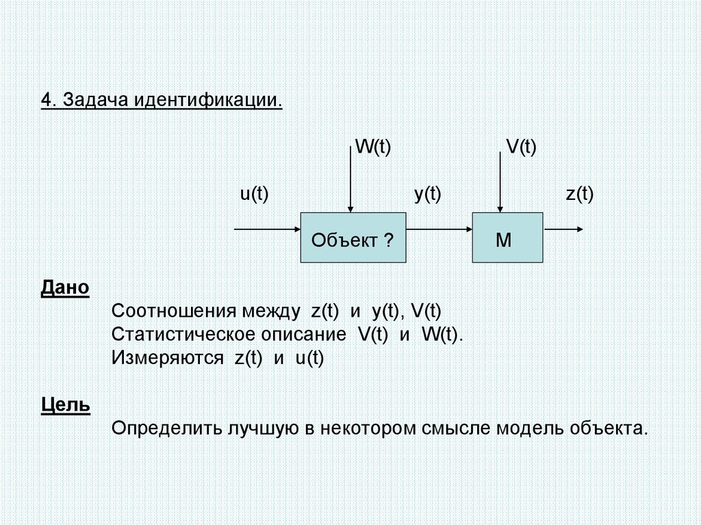 Данный м. Задачи идентификации. Решение задачи идентификации. Охарактеризуйте задачу идентификации. Конечная задача идентификации.