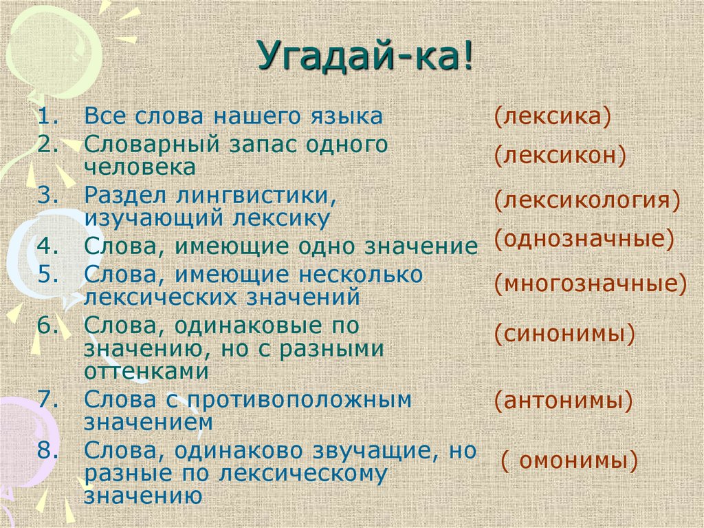 Презентация по теме повторение по теме лексика 5 класс