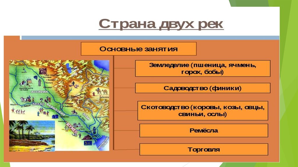 Страна двух рек. Основные занятия жителей древнего Двуречья. Природные условия древнего Двуречья. Основное занятие жителей древнего Двуречья.